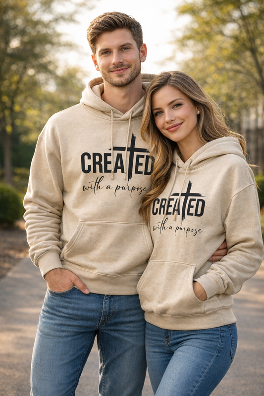 Created With a Purpose Christian Hoodie – Unisex Faith-Based Pullover Sweatshirt