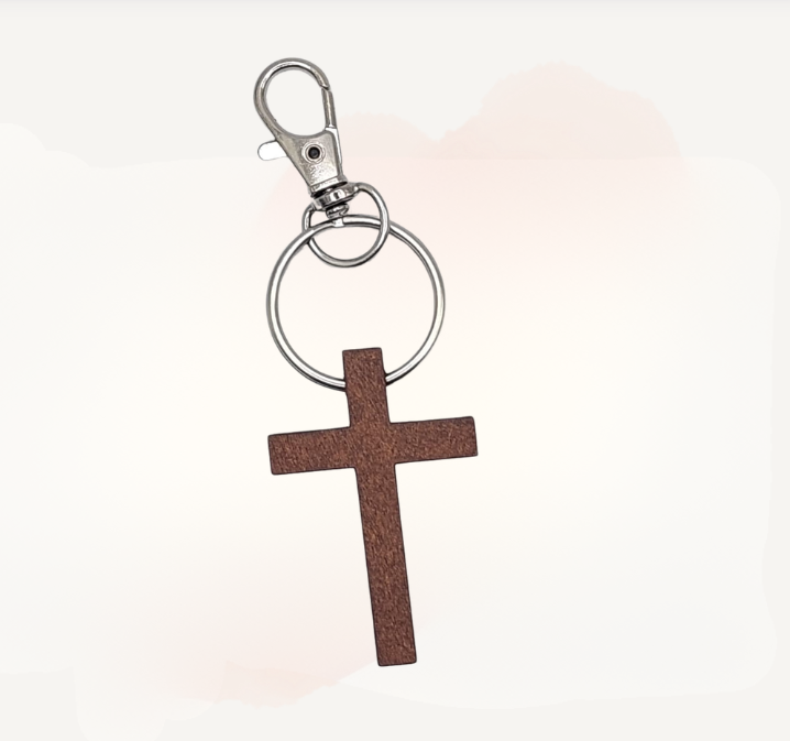 Wooden Cross Keychain