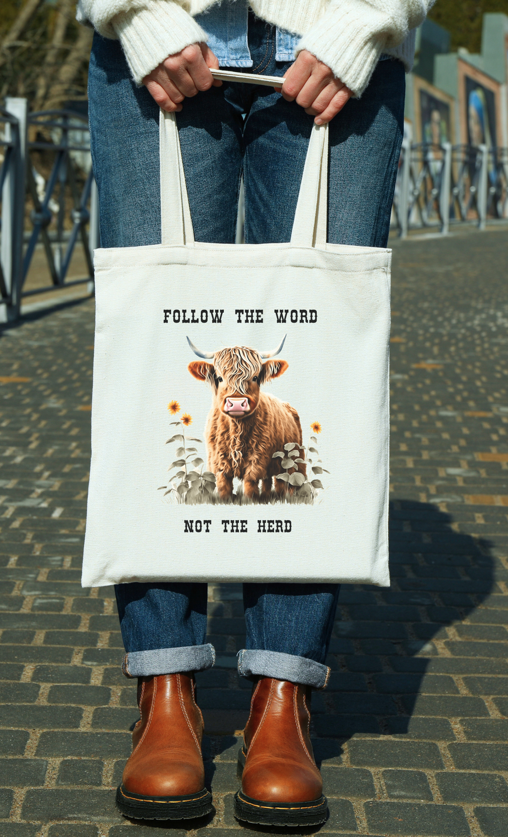 Tote Bag – Follow The Word | Highland Cow