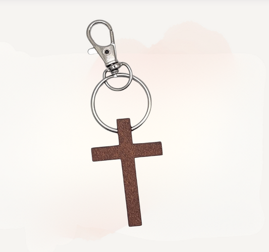 Wooden Cross Keychain