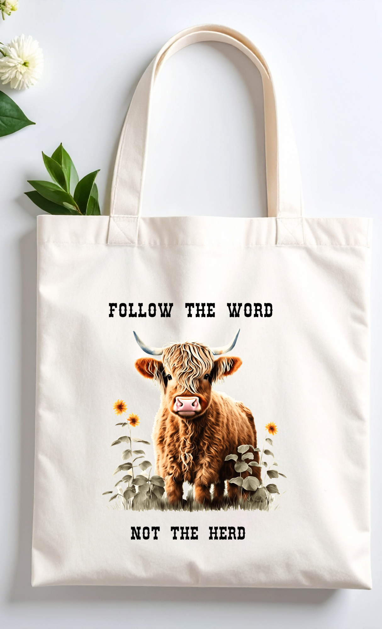 Tote Bag Follow The Word Highland cow